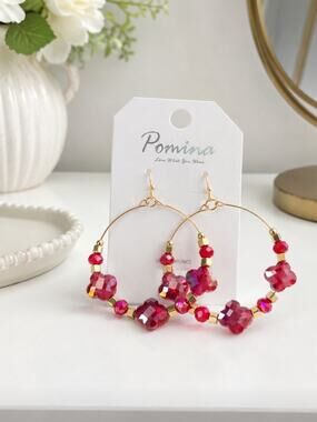 Pomina Gold Red Crystal Faceted Clover Beads New